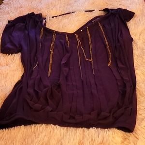 Purple baby phat shirt with gold hanging embellishments size medium lowcut